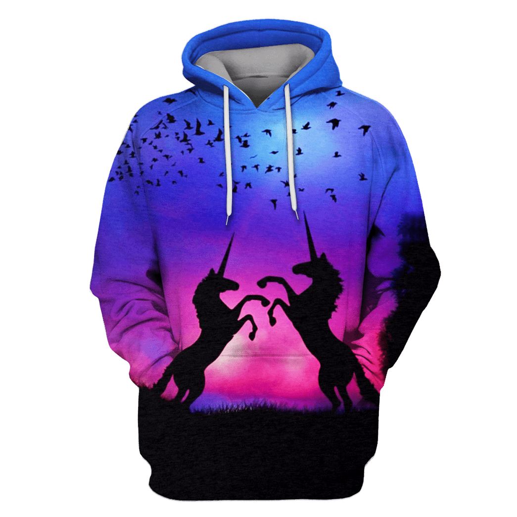 Two Unicorns in sunset Custom T-shirt - Hoodies Apparel UNI110147 3D Custom Fleece Hoodies Hoodie S 
