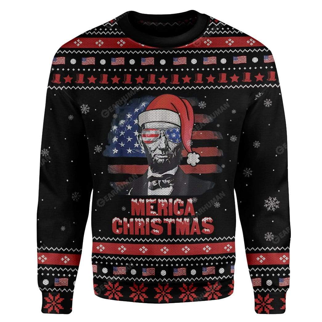 Ugly Abraham Lincoln Custom Sweater Apparel HD-DT14111905 Ugly Christmas Sweater Long Sleeve S 
