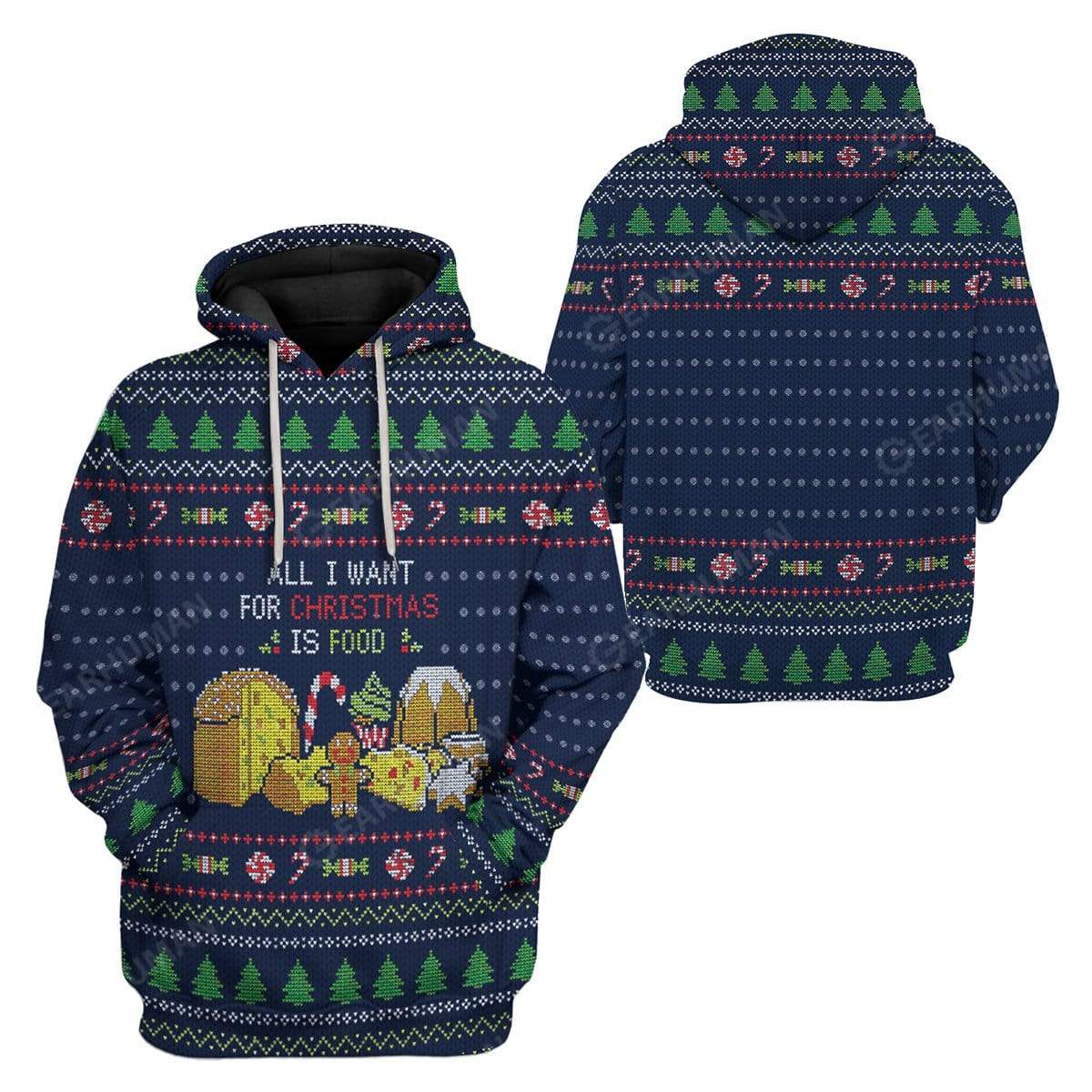 Ugly All I Want For Christmas Is Food Custom T-shirt - Hoodies Apparel HD-AT16111913 3D Custom Fleece Hoodies 