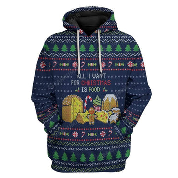 Ugly All I Want For Christmas Is Food Custom T-shirt - Hoodies Apparel HD-AT16111913 3D Custom Fleece Hoodies Hoodie S 