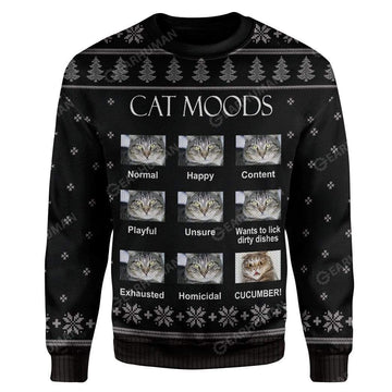 Gearhumans Ugly Cat Moods T-Shirts Hoodies Apparel