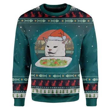 Gearhumans Ugly Christmas Cat Custom Sweater Apparel