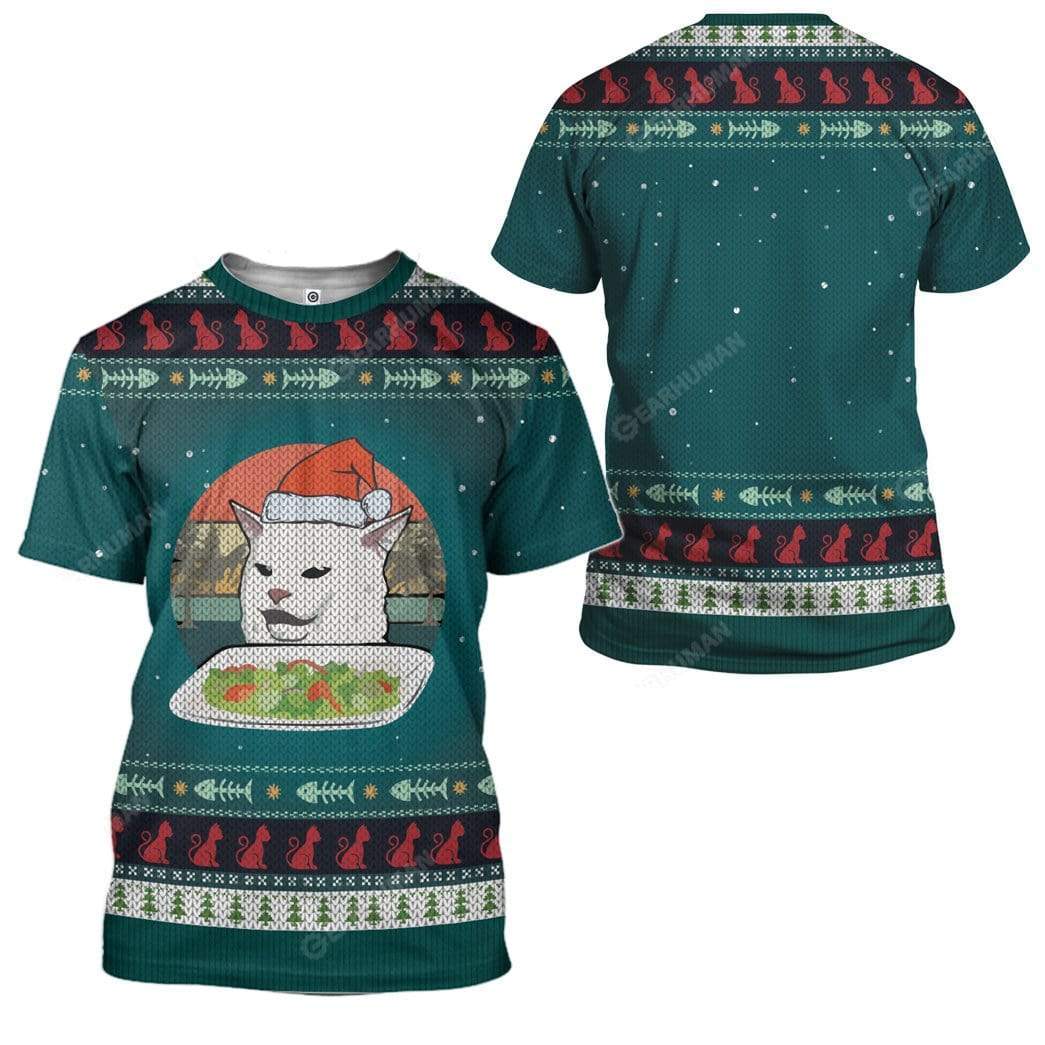 Ugly Christmas Cat Custom T-shirt - Hoodies Apparel HD-AT16111916 3D Custom Fleece Hoodies 