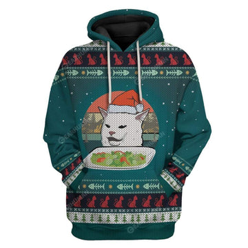 Gearhumans Ugly Christmas Cat Custom T-shirt - Hoodies Apparel