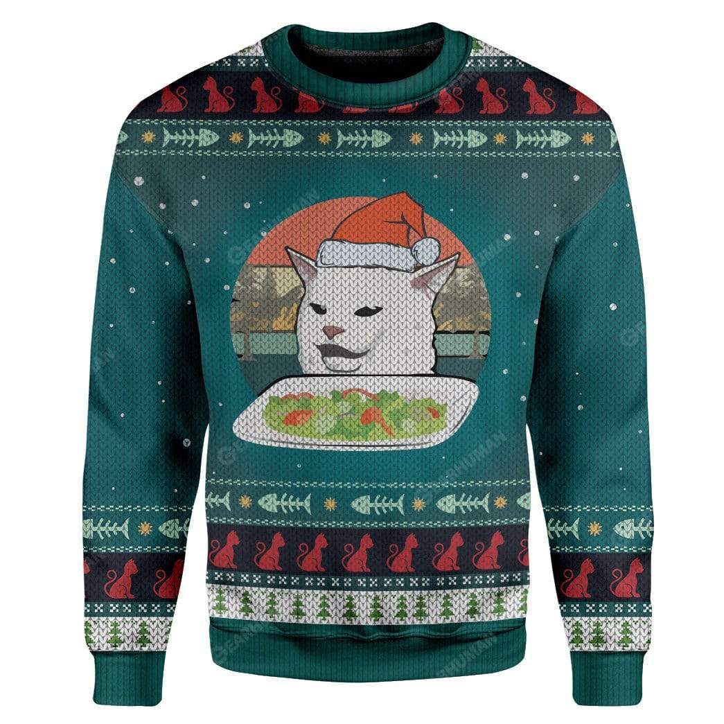 Ugly Christmas Cat Custom T-shirt - Hoodies Apparel HD-AT16111916 3D Custom Fleece Hoodies Long Sleeve S 