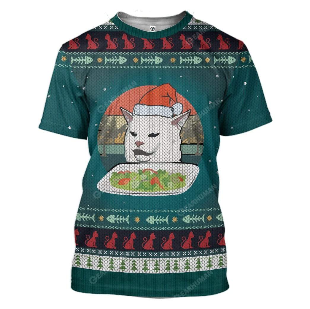 Ugly Christmas Cat Custom T-shirt - Hoodies Apparel HD-AT16111916 3D Custom Fleece Hoodies T-Shirt S 