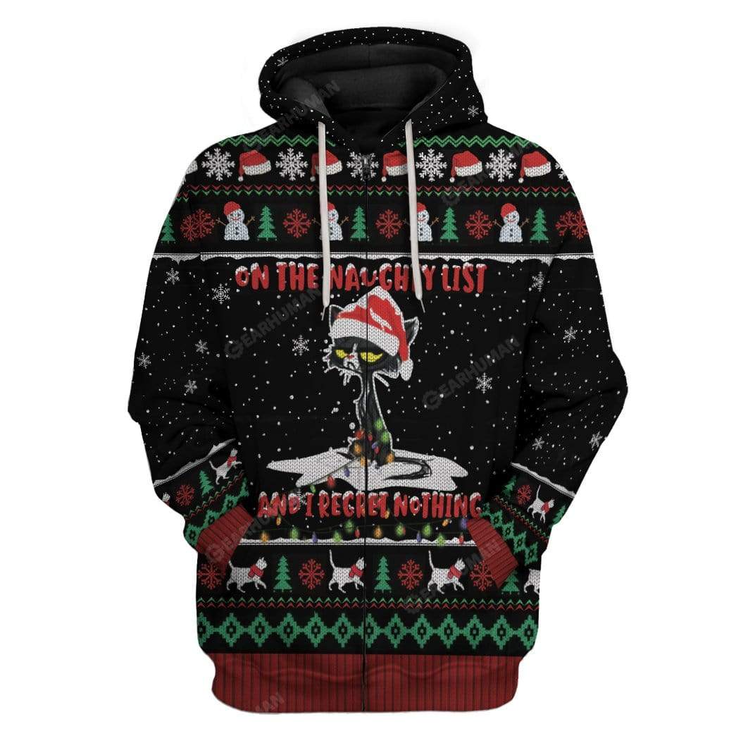 Ugly Christmas Cat Custom T-shirt - Hoodies Apparel HD-DT16111923 3D Custom Fleece Hoodies Zip Hoodie S 