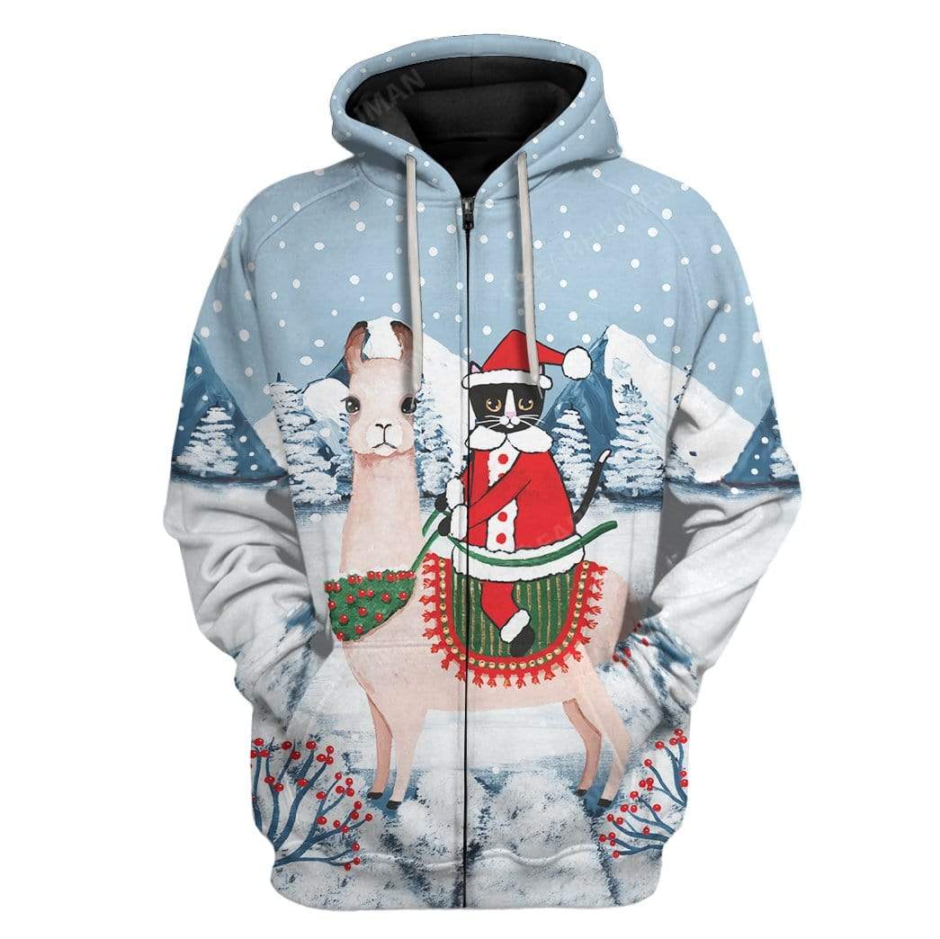 Ugly Christmas Cat Custom T-shirt - Hoodies Apparel HD-TT14111913 3D Custom Fleece Hoodies Zip Hoodie S 