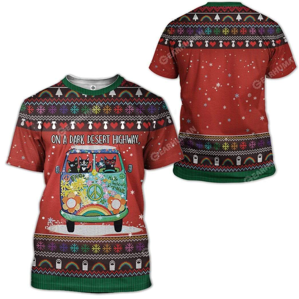 Ugly Christmas Cat On A Dark Desert Highway Hoodie T-Shirts Apparel CT-TA2711196 3D Custom Fleece Hoodies 