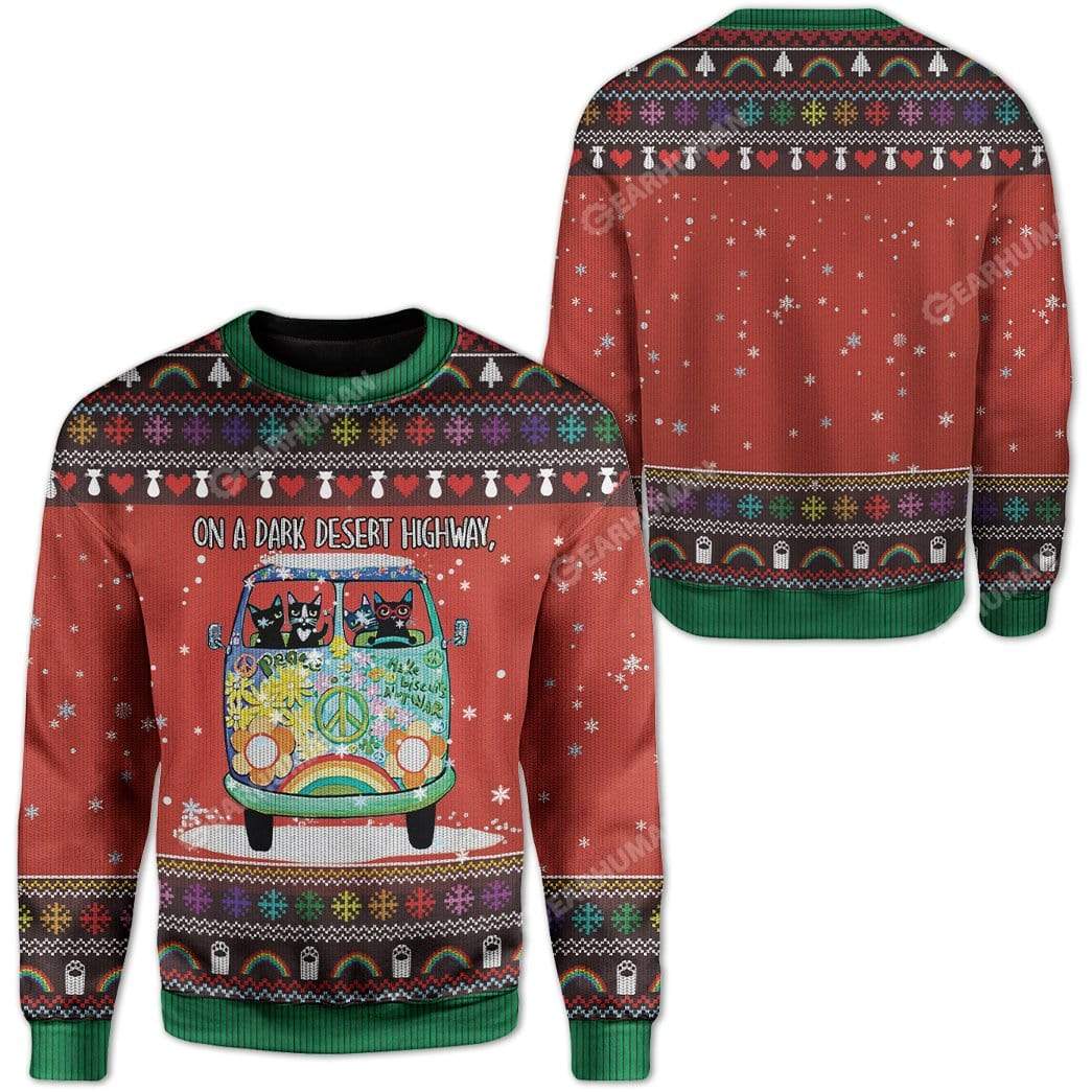 Ugly Christmas Cat On A Dark Desert Highway Sweater Apparel CT-TA2711196 Ugly Christmas Sweater 