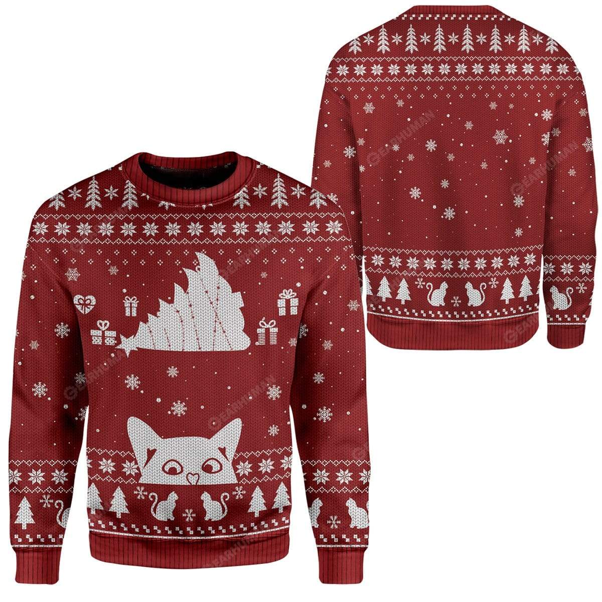 Ugly Christmas Cat Tipping Xmas Tree Over Meowy Catmas Custom T-Shirts Hoodies Apparel CT-AT0612192 3D Custom Fleece Hoodies 