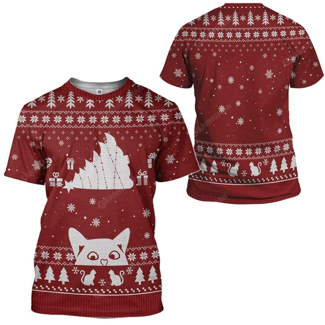Ugly Christmas Cat Tipping Xmas Tree Over Meowy Catmas Custom T-Shirts Hoodies Apparel CT-AT0612192 3D Custom Fleece Hoodies 