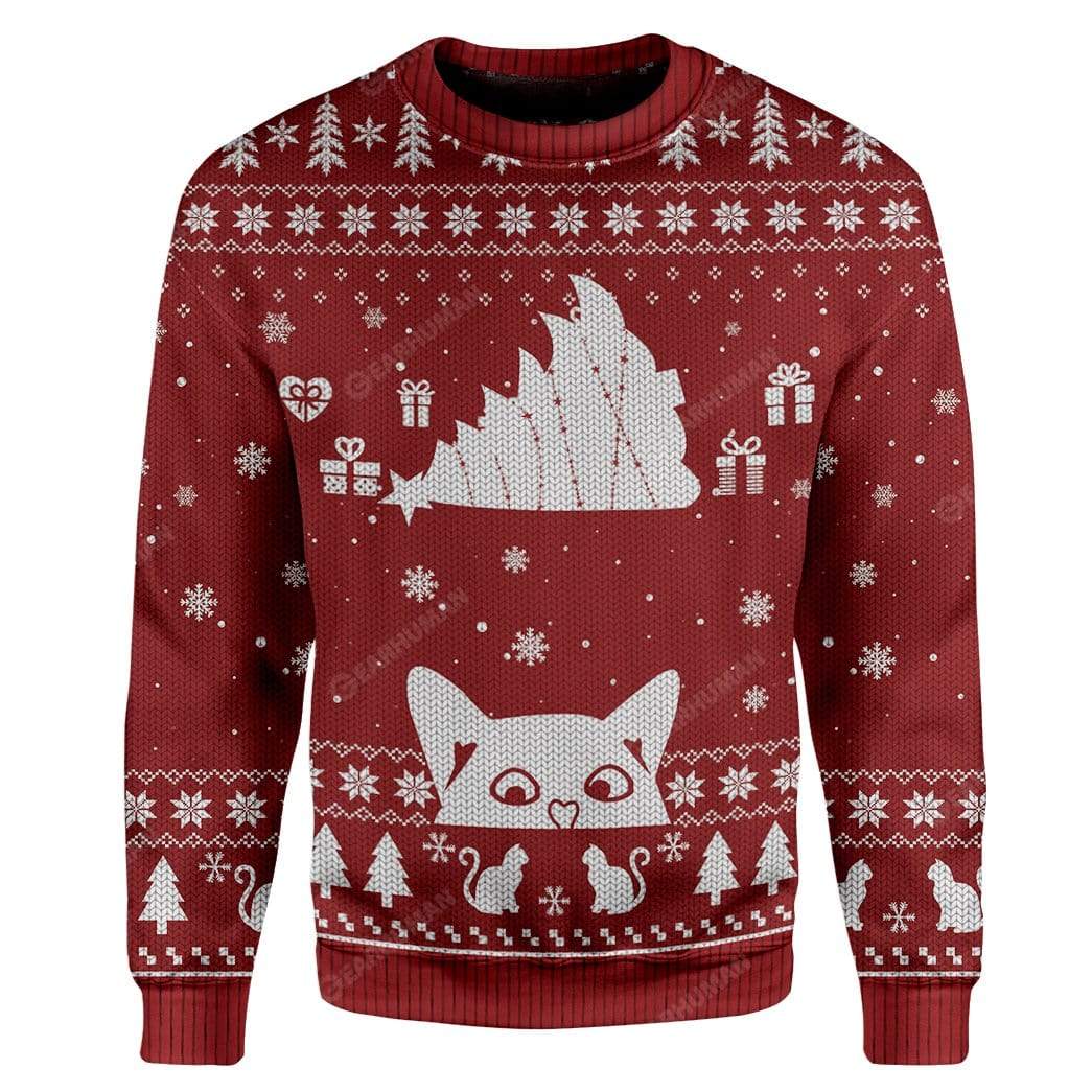 Ugly Christmas Cat Tipping Xmas Tree Over Meowy Catmas Custom T-Shirts Hoodies Apparel CT-AT0612192 3D Custom Fleece Hoodies Long Sleeve S 