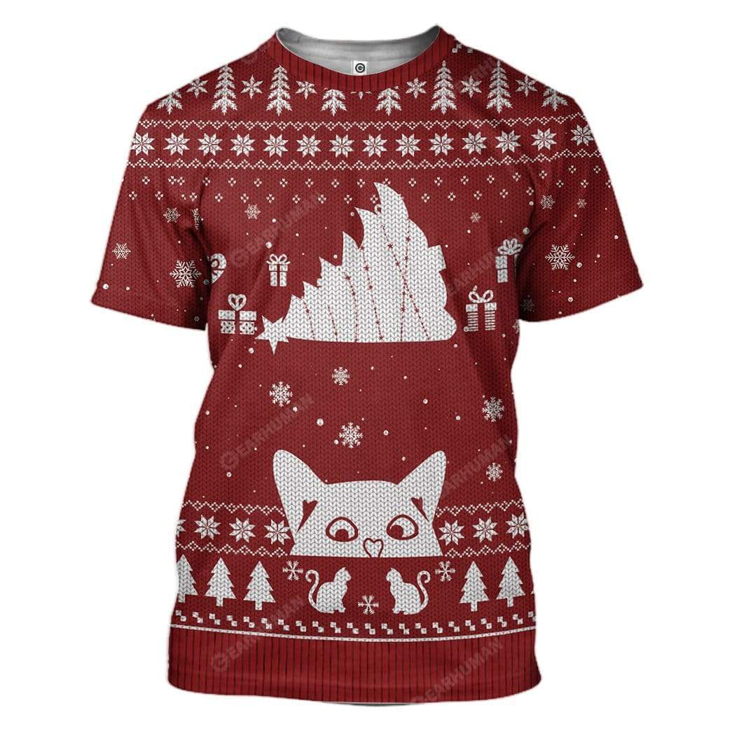 Ugly Christmas Cat Tipping Xmas Tree Over Meowy Catmas Custom T-Shirts Hoodies Apparel CT-AT0612192 3D Custom Fleece Hoodies T-Shirt S 