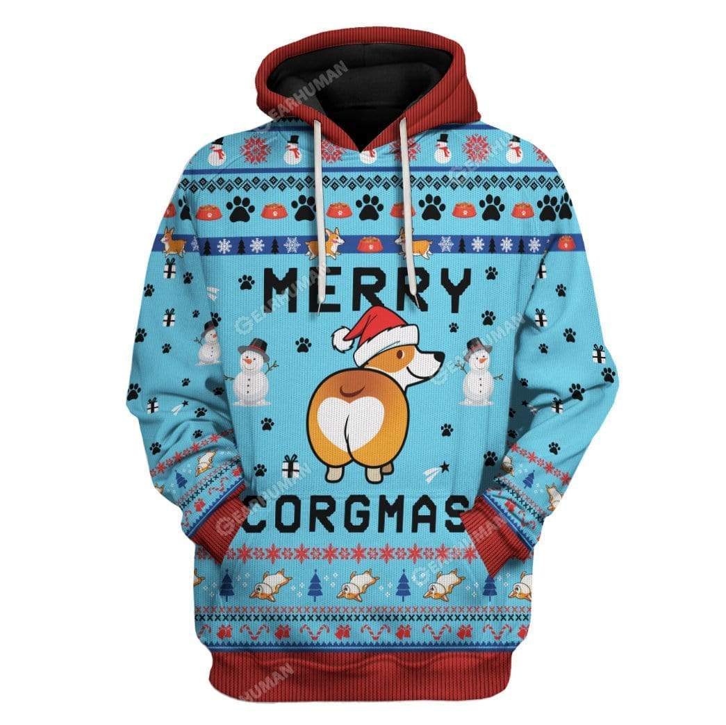 Ugly Christmas Corgi Custom T-shirt - Hoodies Apparel HD-TA15111906 3D Custom Fleece Hoodies Hoodie S 