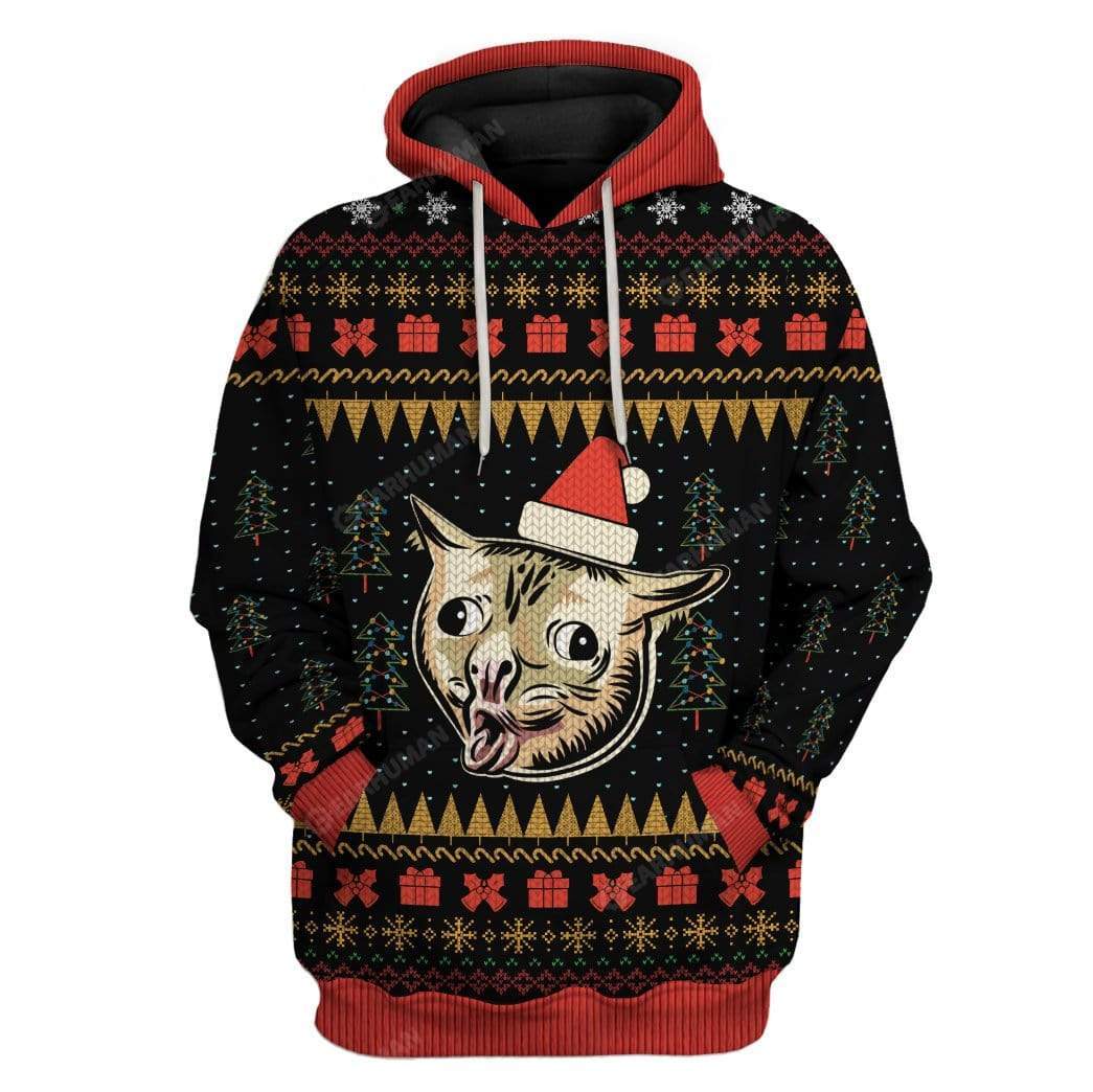 Ugly Christmas Coughing Cat Meme Hoodie T-Shirts Apparel CT-AT2711194 3D Custom Fleece Hoodies Hoodie S 