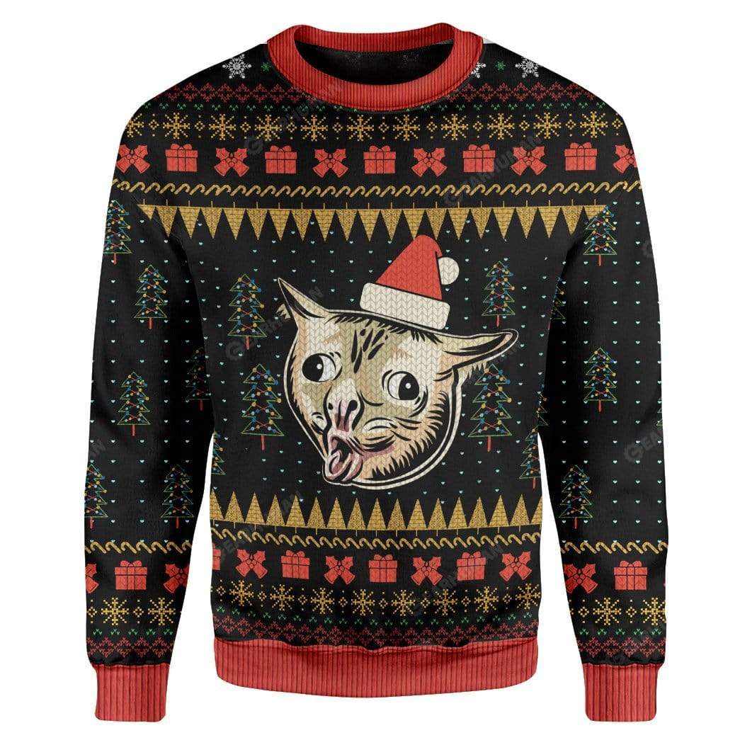 Ugly Christmas Coughing Cat Meme Hoodie T-Shirts Apparel CT-AT2711194 3D Custom Fleece Hoodies Long Sleeve S 
