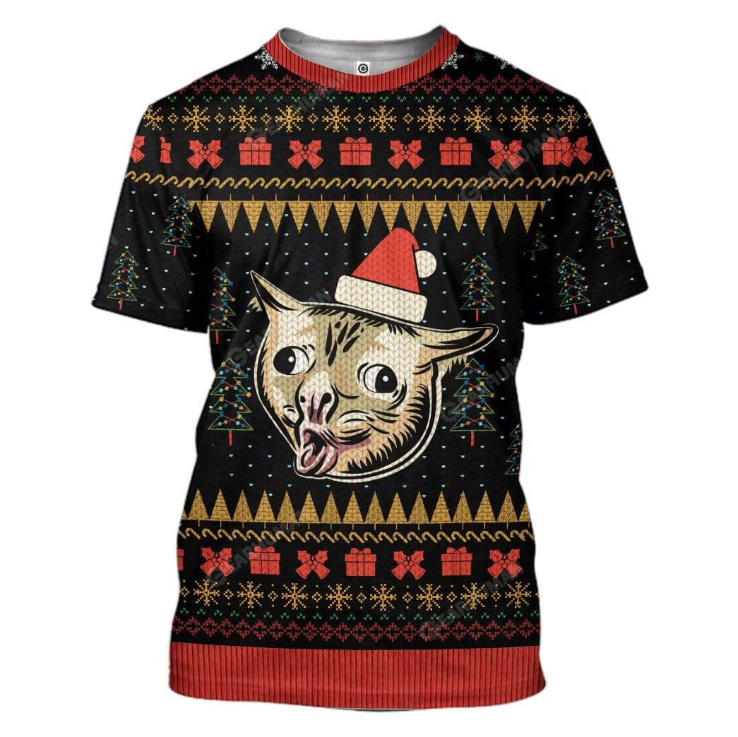 Ugly Christmas Coughing Cat Meme Hoodie T-Shirts Apparel CT-AT2711194 3D Custom Fleece Hoodies T-Shirt S 
