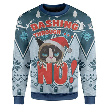 Gearhumans Ugly Christmas Dashing Through Grumpy Cat Custom Sweater Apparel