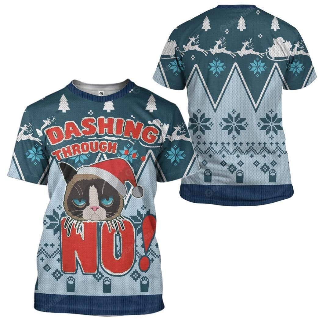 Ugly Christmas Dashing Through Grumpy Cat Custom T-Shirts Hoodies Apparel HD-TA22111911 3D Custom Fleece Hoodies 