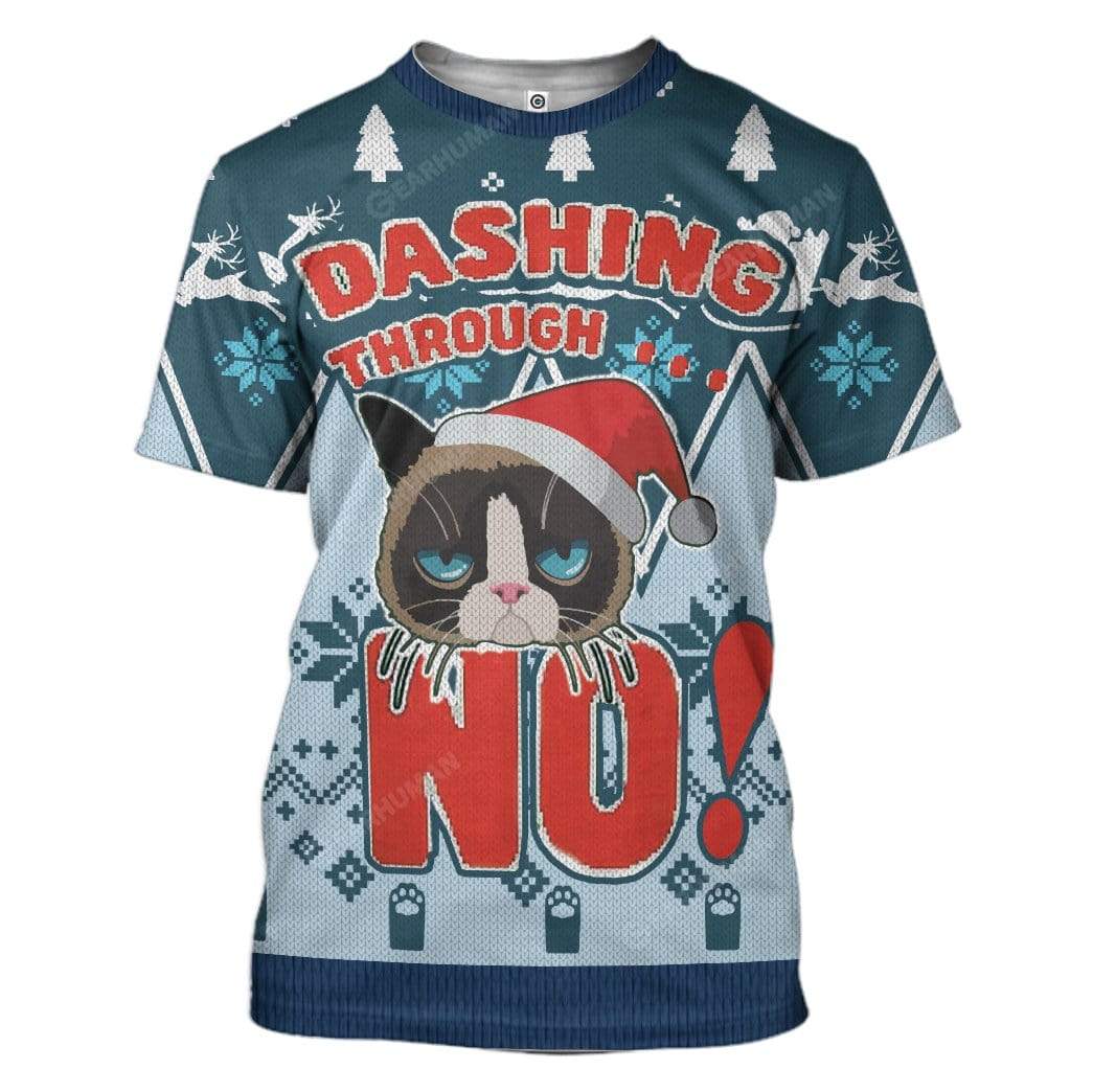 Ugly Christmas Dashing Through Grumpy Cat Custom T-Shirts Hoodies Apparel HD-TA22111911 3D Custom Fleece Hoodies T-Shirt S 