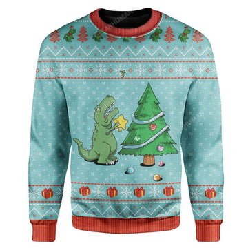 Gearhumans Ugly Christmas Dinosaur Custom Sweater Apparel