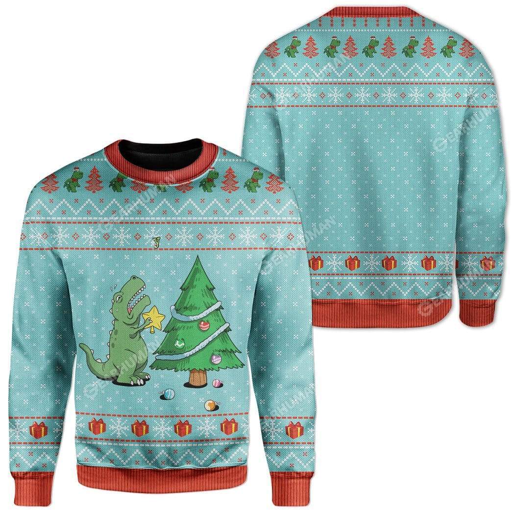 Ugly Christmas Dinosaur Custom T-shirt - Hoodies Apparel HD-AT21111925 3D Custom Fleece Hoodies 