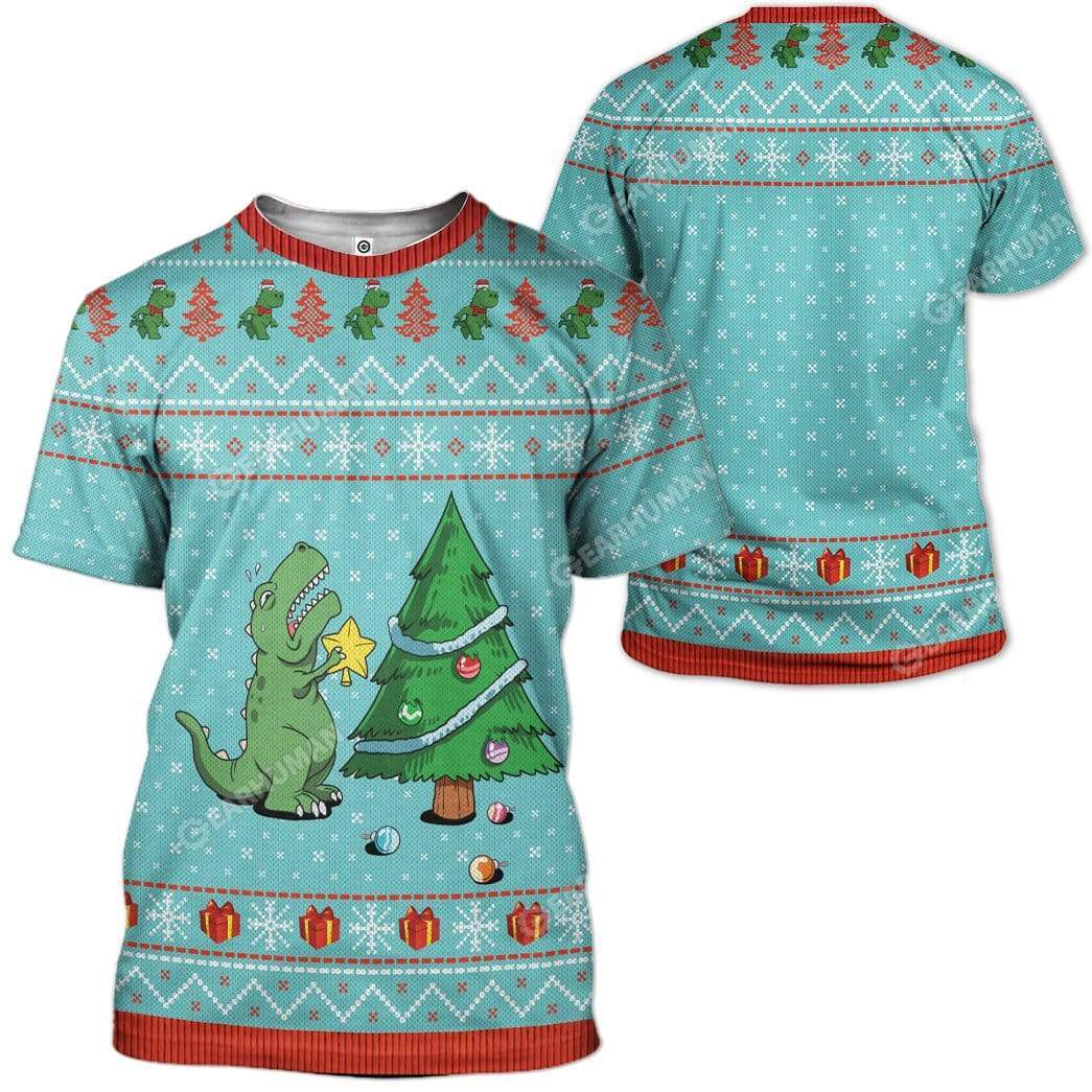 Ugly Christmas Dinosaur Custom T-shirt - Hoodies Apparel HD-AT21111925 3D Custom Fleece Hoodies 