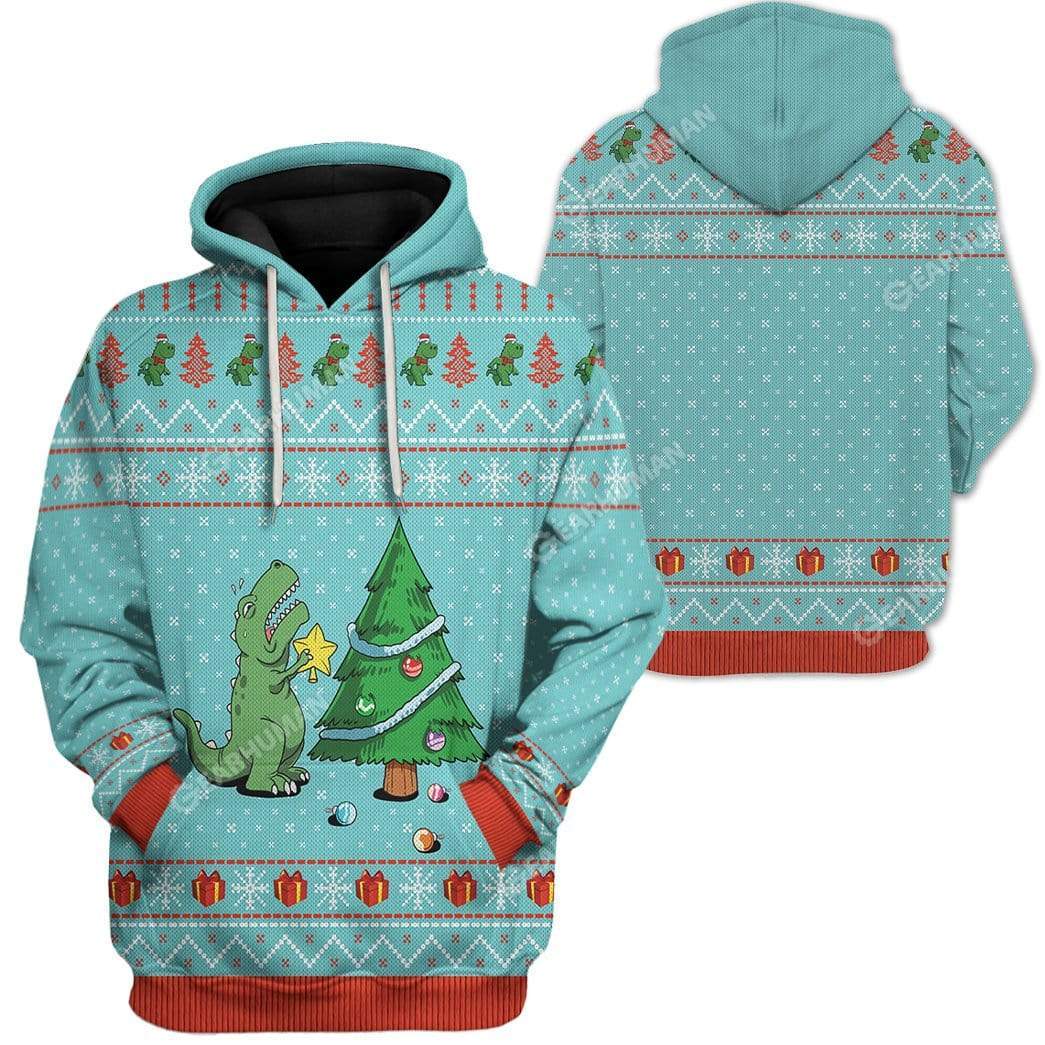 Ugly Christmas Dinosaur Custom T-shirt - Hoodies Apparel HD-AT21111925 3D Custom Fleece Hoodies 