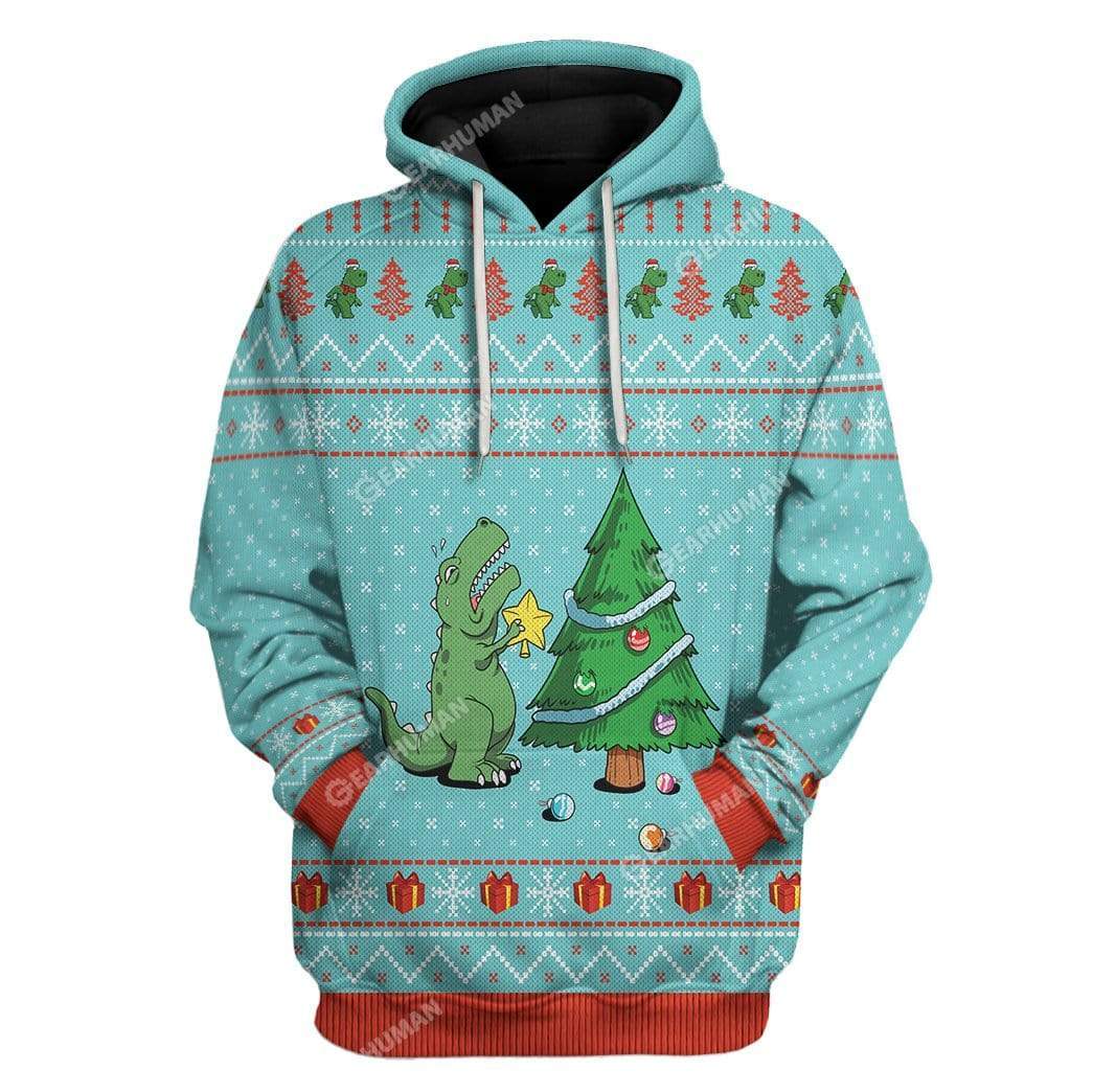 Ugly Christmas Dinosaur Custom T-shirt - Hoodies Apparel HD-AT21111925 3D Custom Fleece Hoodies Hoodie S 