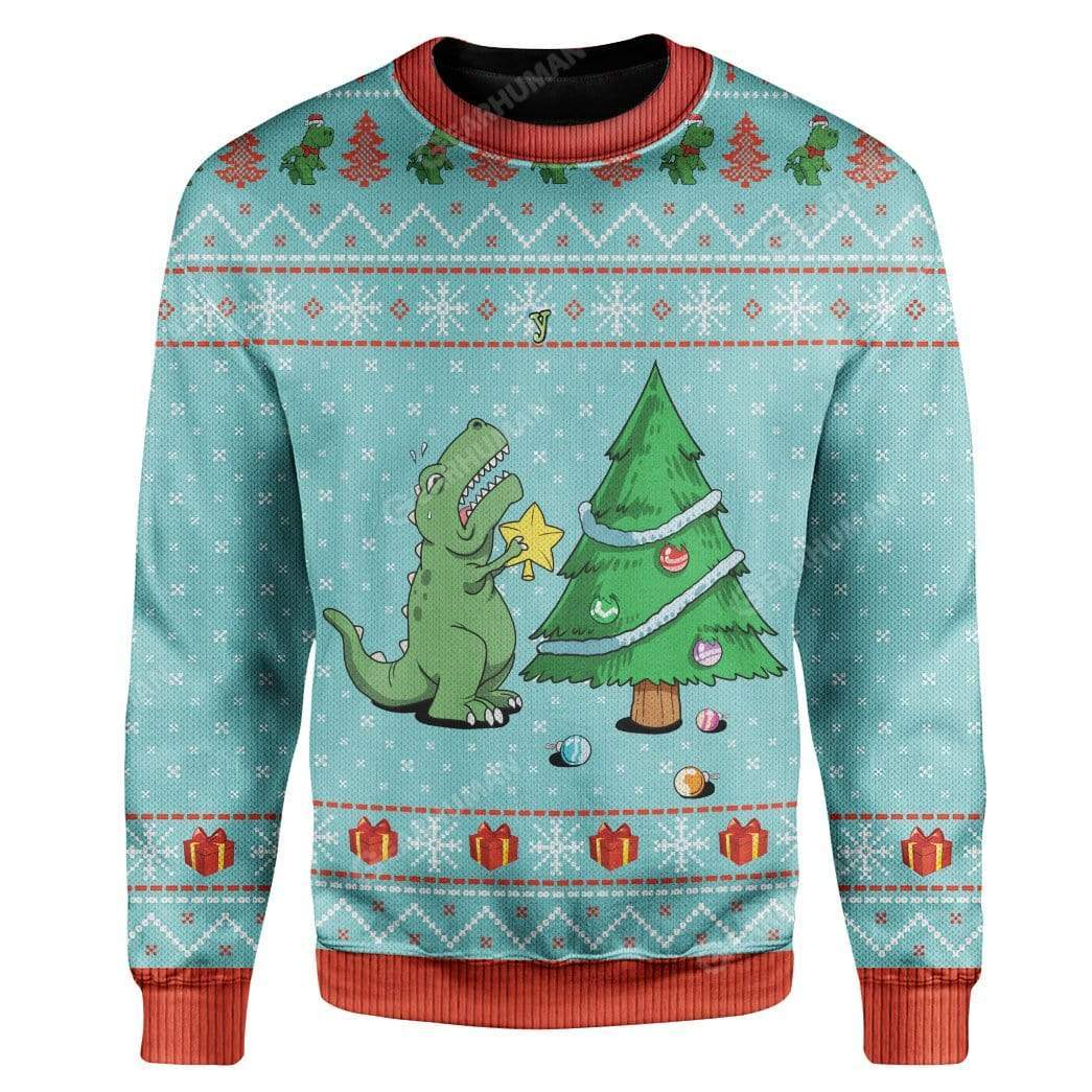 Ugly Christmas Dinosaur Custom T-shirt - Hoodies Apparel HD-AT21111925 3D Custom Fleece Hoodies Long Sleeve S 