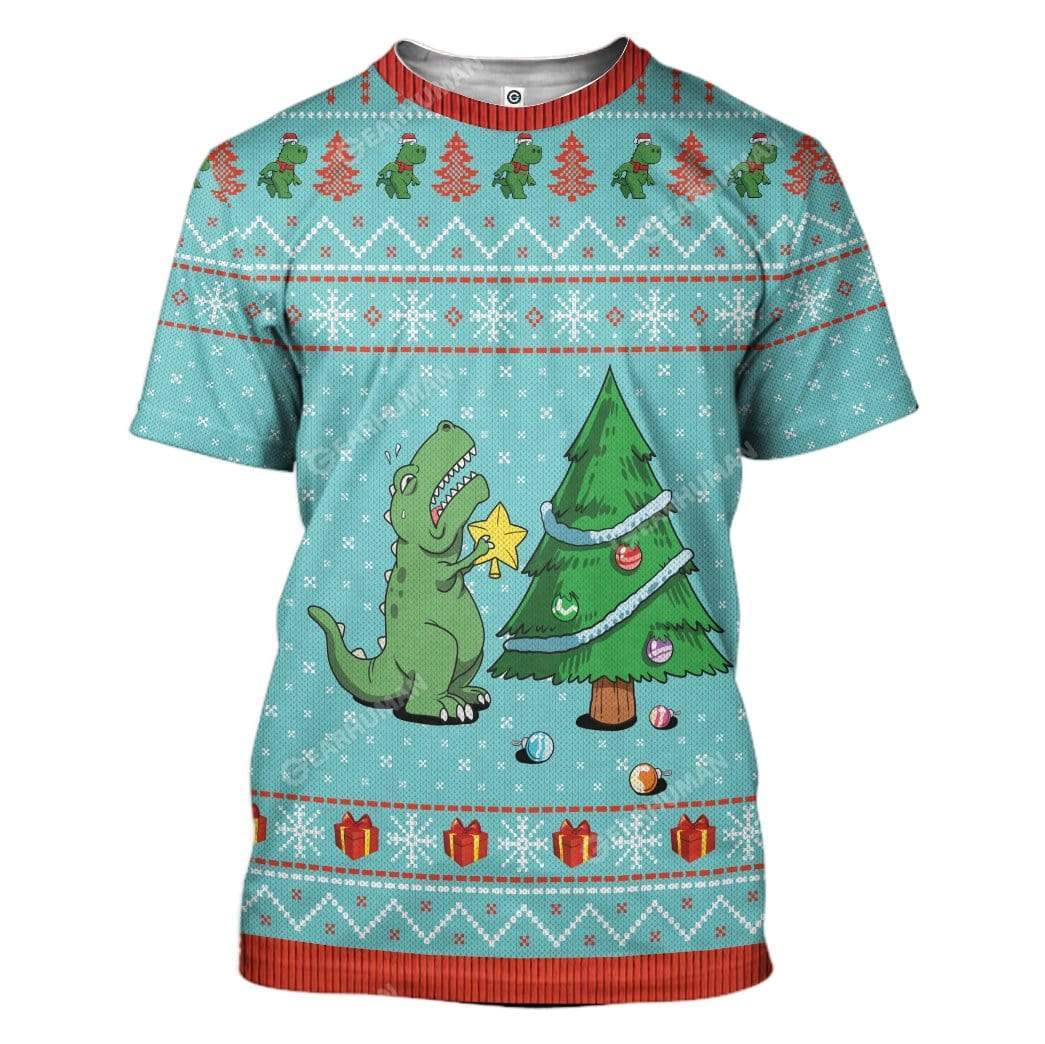 Ugly Christmas Dinosaur Custom T-shirt - Hoodies Apparel HD-AT21111925 3D Custom Fleece Hoodies T-Shirt S 