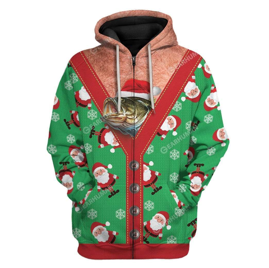 Ugly Christmas Fish Custom T-shirt - Hoodies Apparel HD-TA19111909 3D Custom Fleece Hoodies Zip Hoodie S 