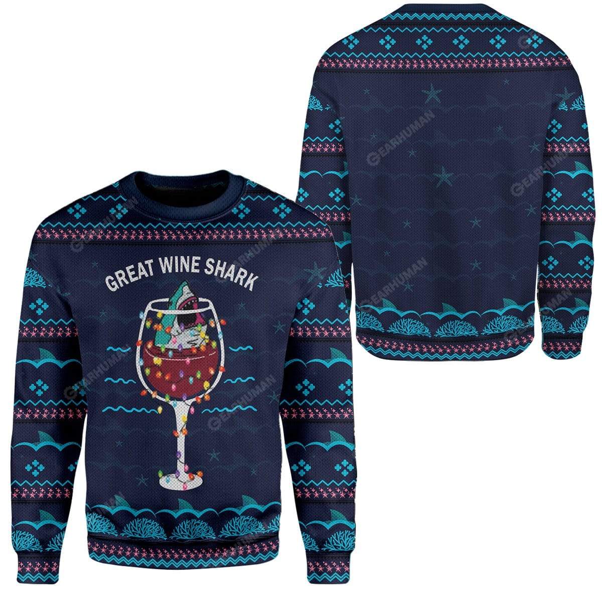 Ugly Christmas Great Wine Shark Custom Sweater Apparel AN-TA2711197 Ugly Christmas Sweater 