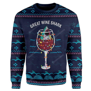 Gearhumans Ugly Christmas Great Wine Shark Custom Sweater Apparel