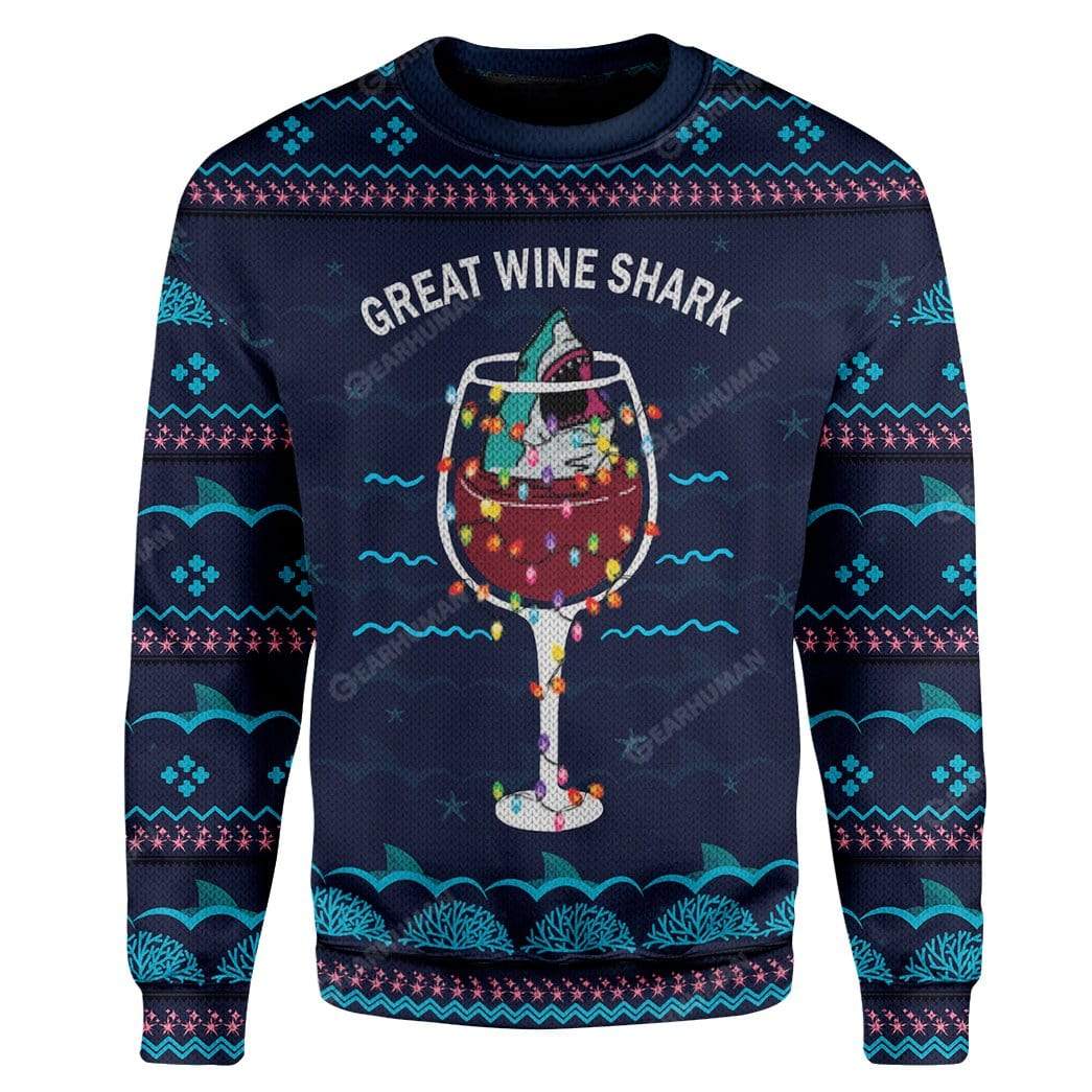 Ugly Christmas Great Wine Shark Custom Sweater Apparel AN-TA2711197 Ugly Christmas Sweater Long Sleeve S 