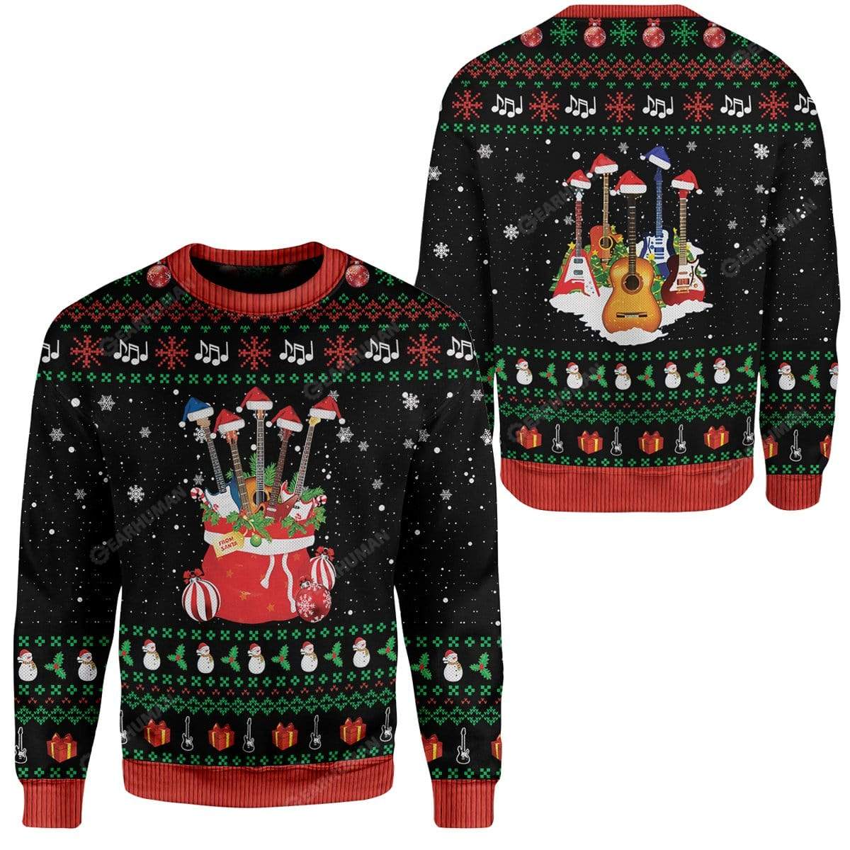 Ugly Christmas Guitars Santa Custom Sweater Apparel HD-DT25111910 Ugly Christmas Sweater 