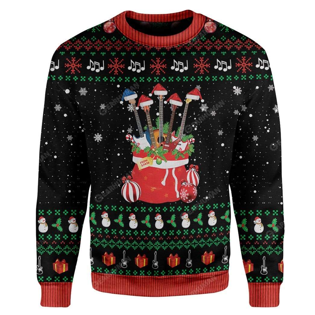 Ugly Christmas Guitars Santa Custom Sweater Apparel HD-DT25111910 Ugly Christmas Sweater Long Sleeve S 