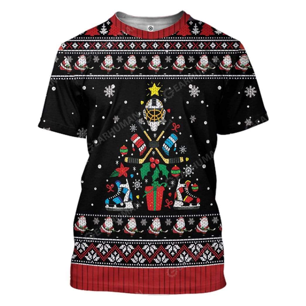 Ugly Christmas Ice Hockey Christmas Tree Hoodie T-Shirts Apparel SP-AT2711196 3D Custom Fleece Hoodies T-Shirt S 