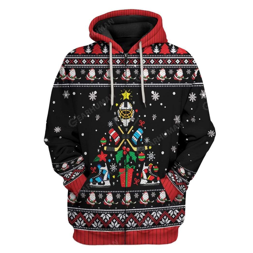 Ugly Christmas Ice Hockey Christmas Tree Hoodie T-Shirts Apparel SP-AT2711196 3D Custom Fleece Hoodies Zip Hoodie S 
