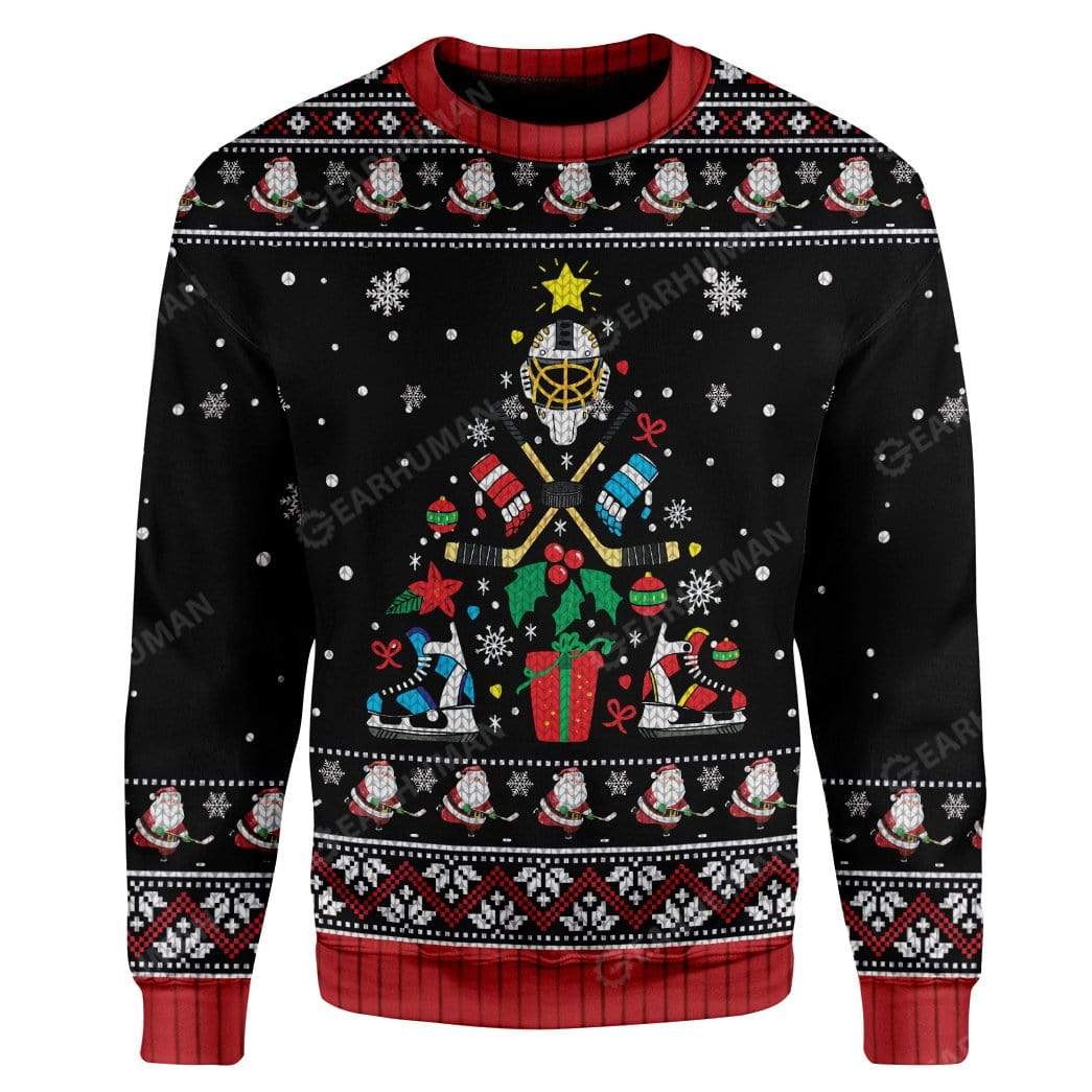 Ugly Christmas Ice Hockey Christmas Tree Sweater Apparel SP-AT2711196 Ugly Christmas Sweater Long Sleeve S 