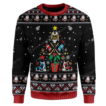 Gearhumans Ugly Christmas Ice Hockey Christmas Tree Sweater Apparel