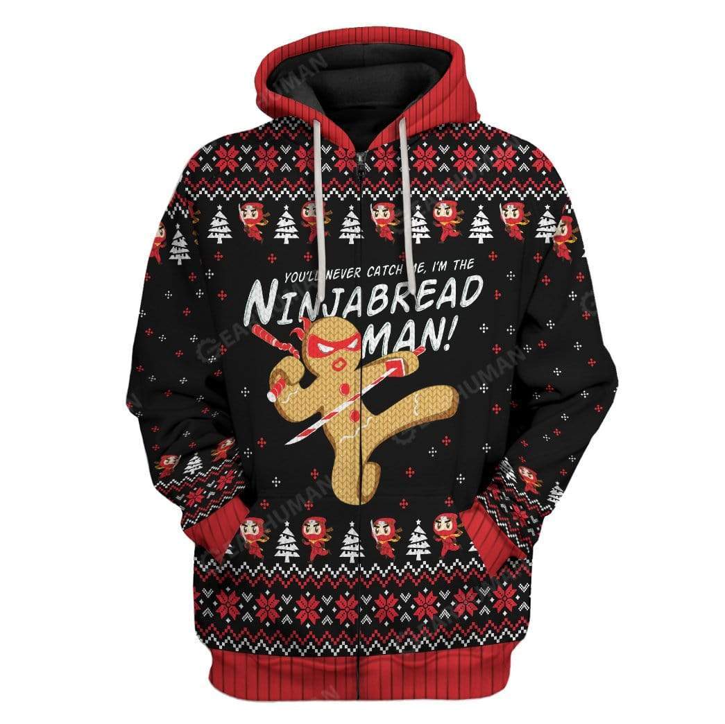 Ugly Christmas I'm The Ninjabread Man Hoodie T-Shirts Apparel HD-AT3011191 3D Custom Fleece Hoodies Zip Hoodie S 