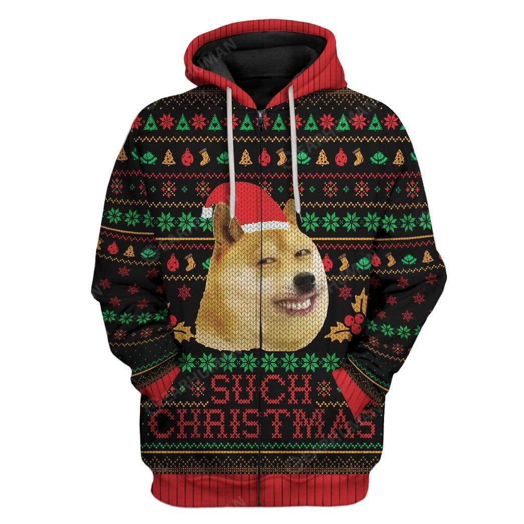 Ugly Christmas Internet Shiba Inu Meme Such Hoodie T-Shirts Apparel DG-AT2911195 3D Custom Fleece Hoodies Zip Hoodie S 
