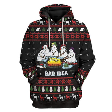 Gearhumans Ugly Christmas Melting Snow Man Camping Bad Idea Hoodie T-Shirts Apparel