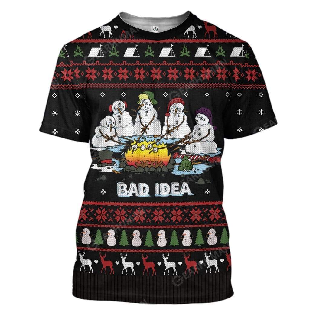 Ugly Christmas Melting Snow Man Camping Bad Idea Hoodie T-Shirts Apparel HD-TA3011194 3D Custom Fleece Hoodies T-Shirt S 