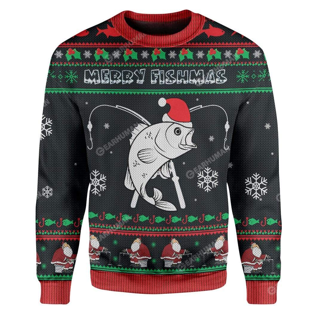 Ugly Christmas Merry Fishmas Custom Sweater Apparel FI-DT2711193 Ugly Christmas Sweater Long Sleeve S 