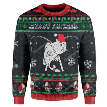 Ugly Christmas Merry Fishmas Custom Sweater Apparel FI-DT2711193 Ugly Christmas Sweater Long Sleeve S 