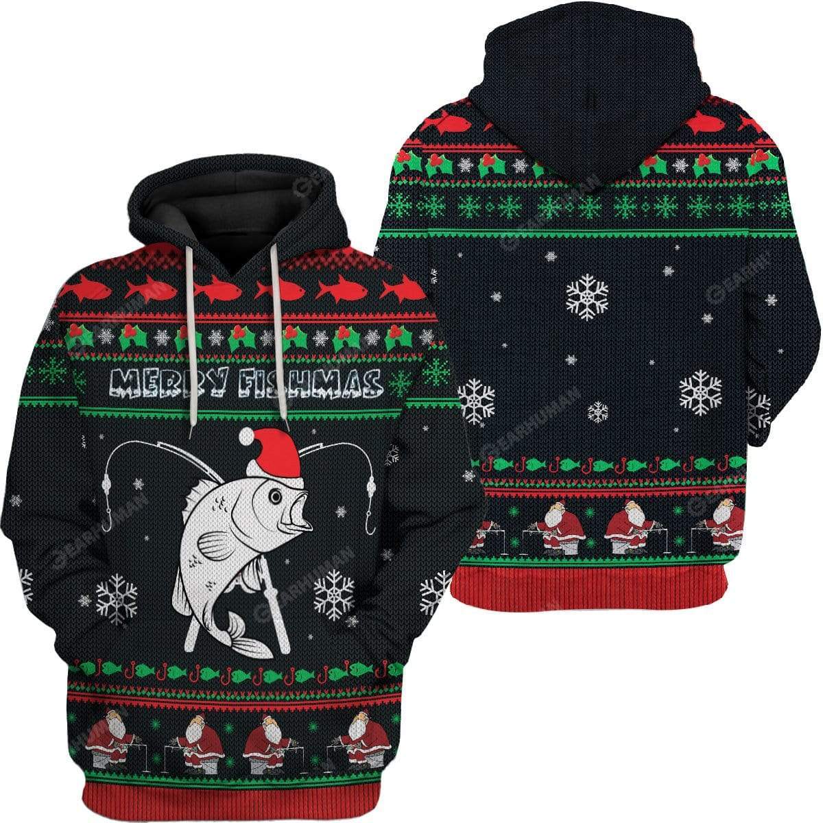 Ugly Christmas Merry Fishmas Custom T-Shirts Hoodies Apparel FI-DT2711193 3D Custom Fleece Hoodies 
