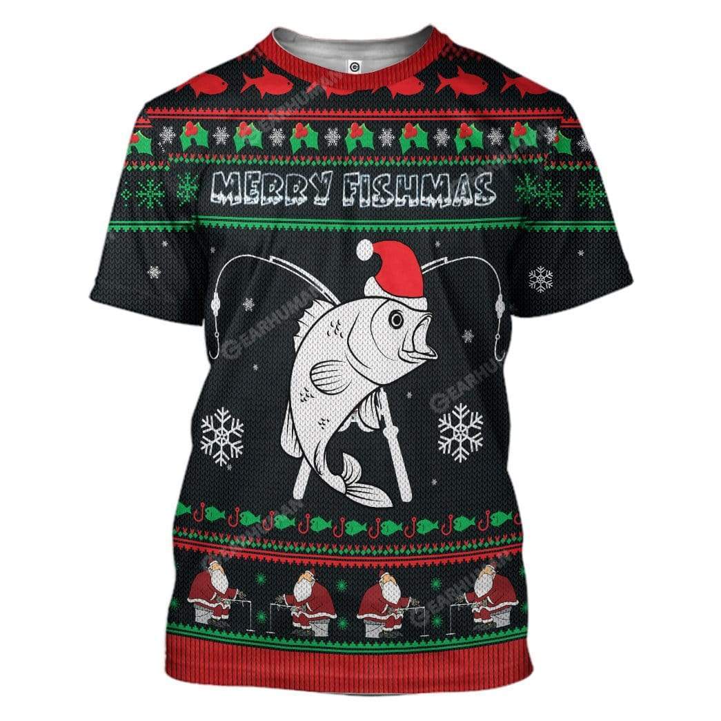 Ugly Christmas Merry Fishmas Custom T-Shirts Hoodies Apparel FI-DT2711193 3D Custom Fleece Hoodies T-Shirt S 